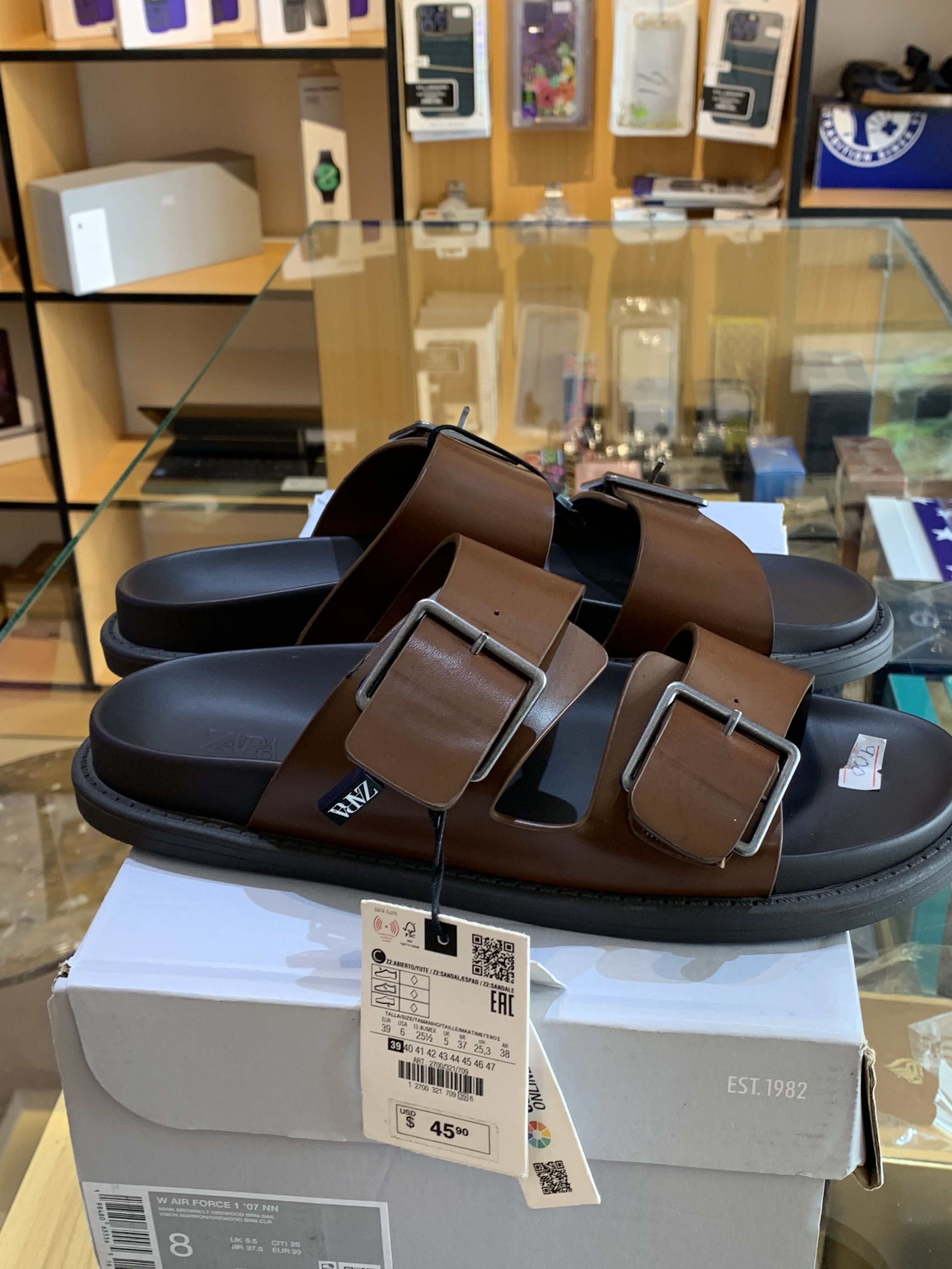 Zara Double-Strap Leather Buckle Sandals