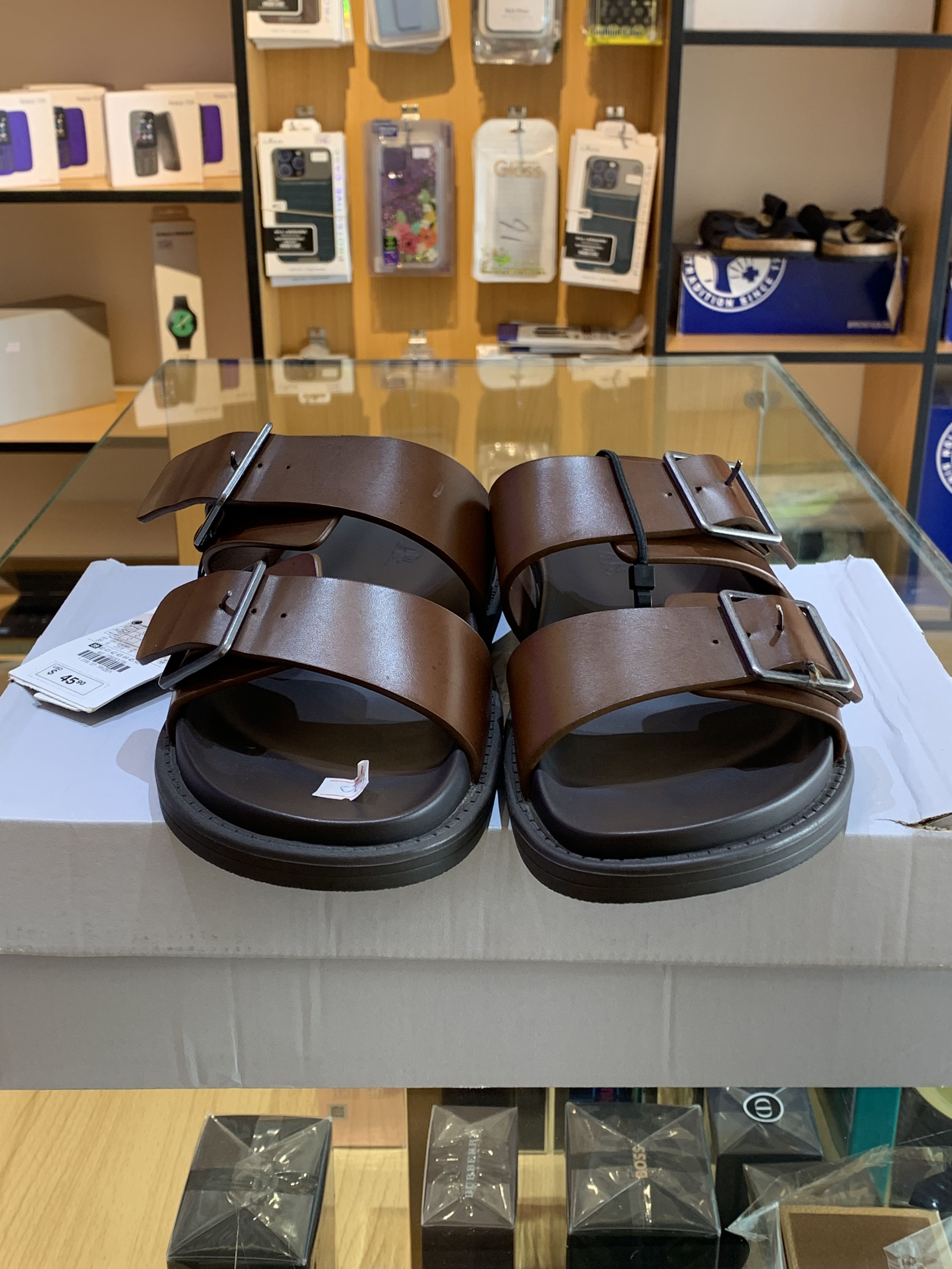 Zara Double-Strap Leather Buckle Sandals